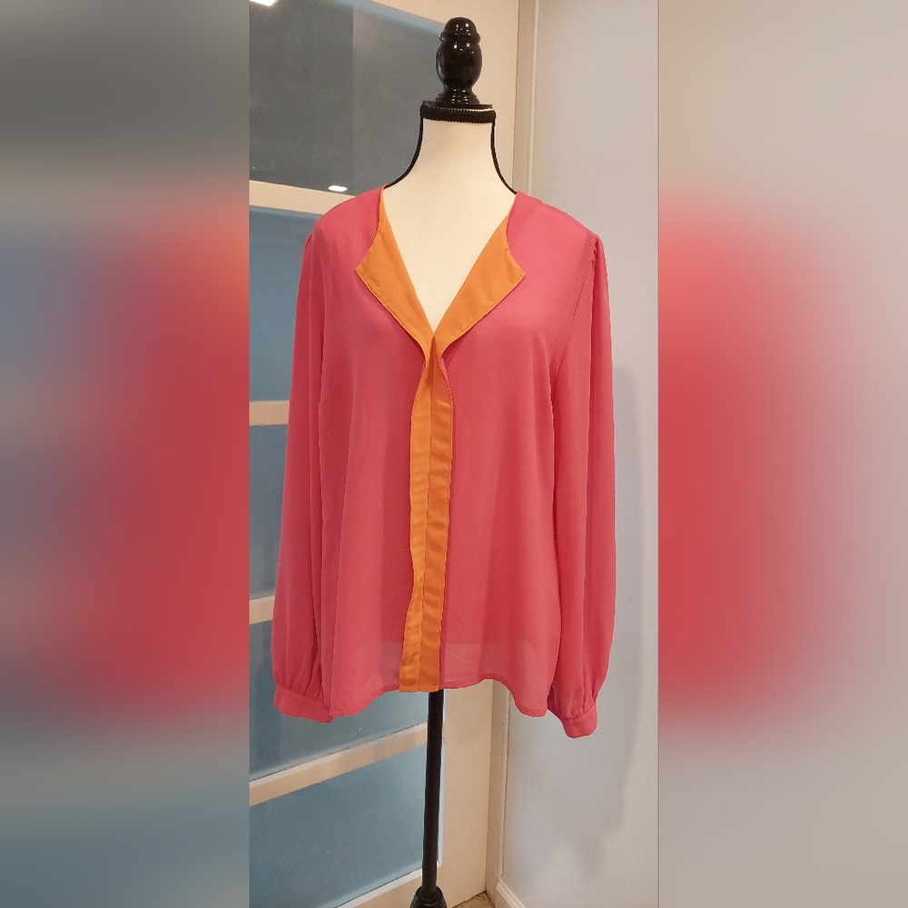 Rose & Olive Pink Asymmetrical Blouse with Notched Collar